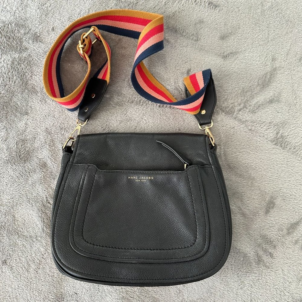 Marc Jacobs Black Crossbody Bag with Multicolor Strap